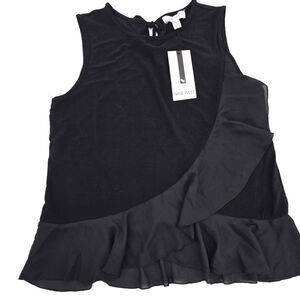 Nine West Elegant Black Ruffle Tank Blouse Size M